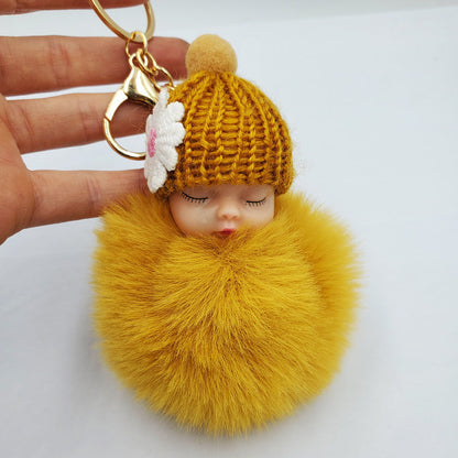 Cute sleeping doll keychain fur ball pendant