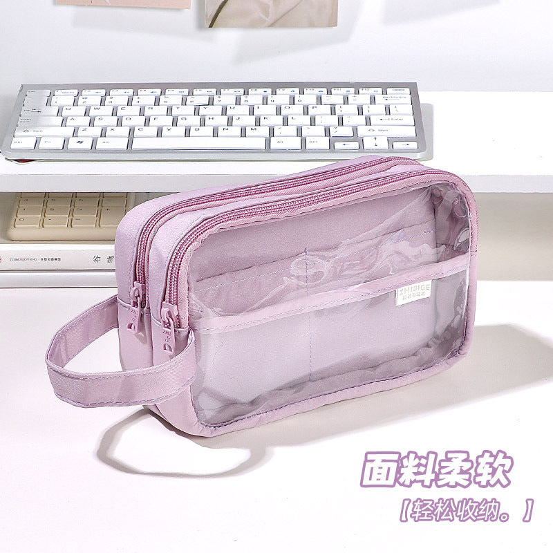 2024 Three-layer Extra Large Capacity Transparent Canvas Pencil Case