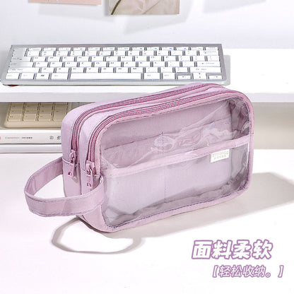 2024 Three-layer Extra Large Capacity Transparent Canvas Pencil Case
