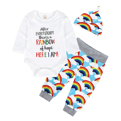 Wholesale Children's Hooded Romper Three-piece Polyester Baby Clothes