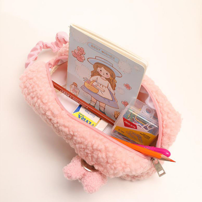 Portable Lamb Wool Large Capacity Simple Pencil Case