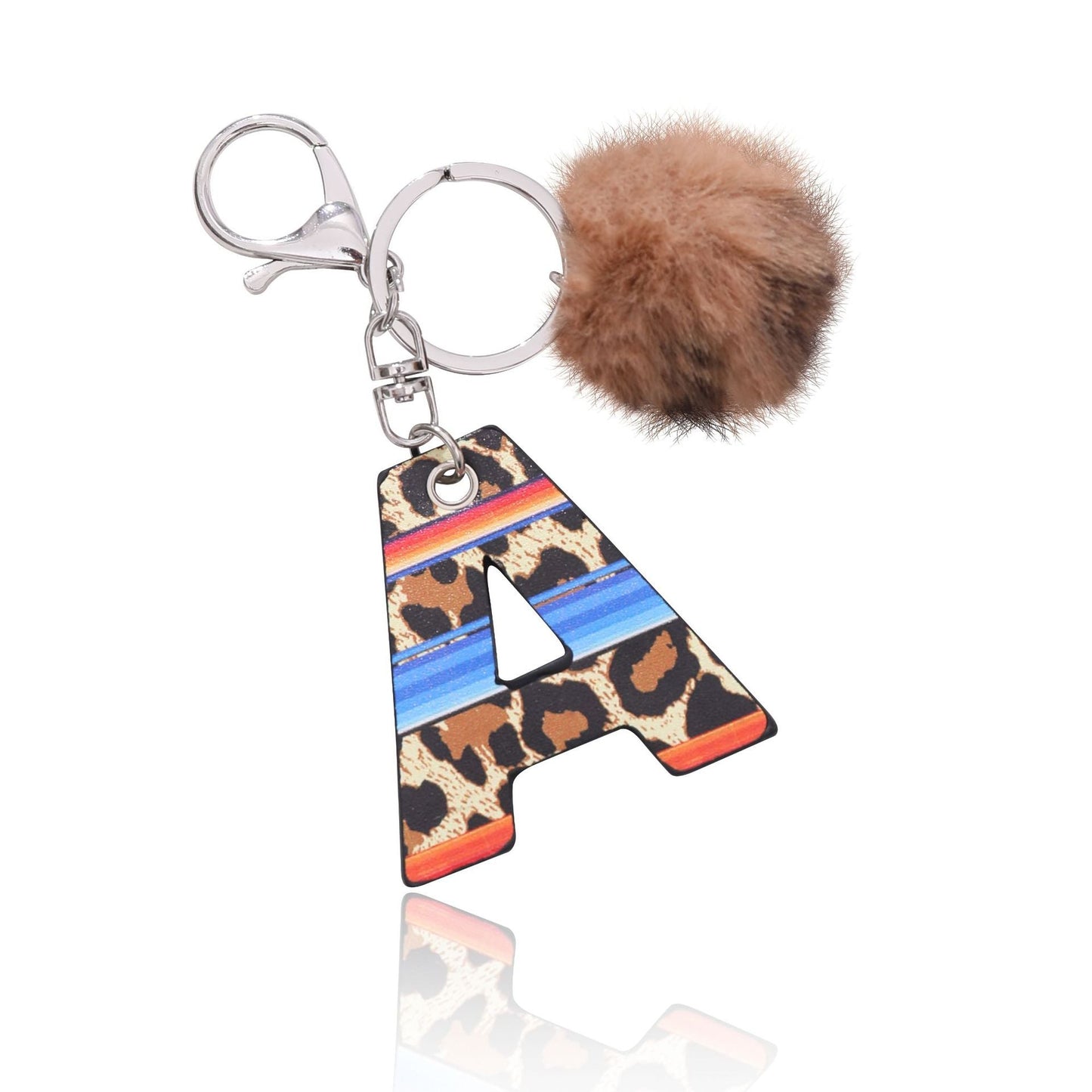 Faux Leather Leopard Print Letter A Fur Ball