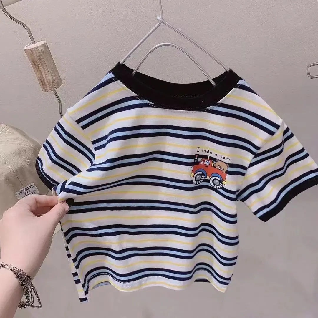 Whoelsale Cotton Loose Striped Short Sleeved