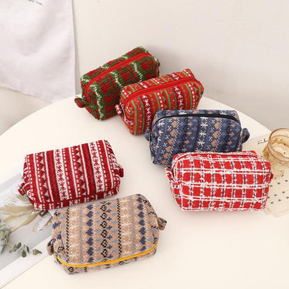 New Year Christmas Red Knitted Wool Pencil Bag