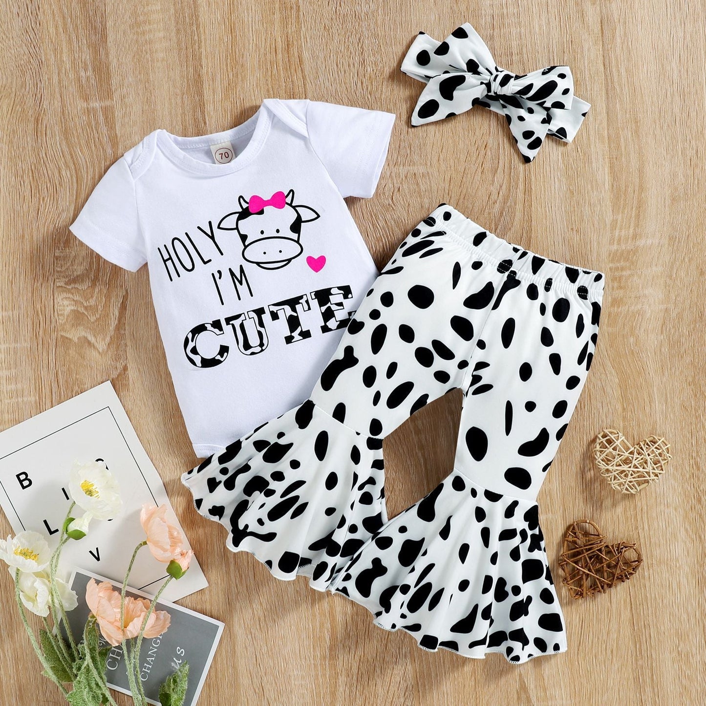 Kids Milk Cow Alphabet Print Baby Clothes