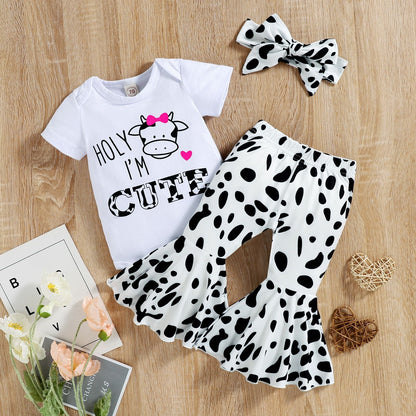 Kids Milk Cow Alphabet Print Baby Clothes