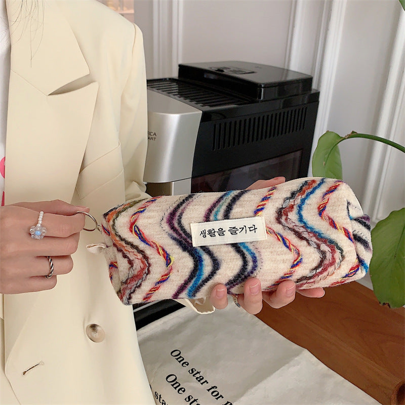 Rainbow Embroidery Large Capacity Woolen Pen Bag