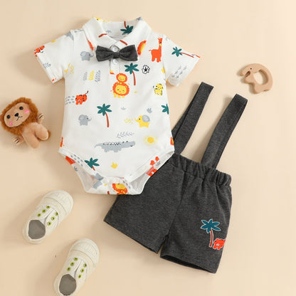 Summer Baby Animal Print Short Sleeve Polyester Baby Clothes