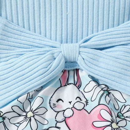 Easter Cotton Baby One Piece Rabbit Ripple Bow Dress