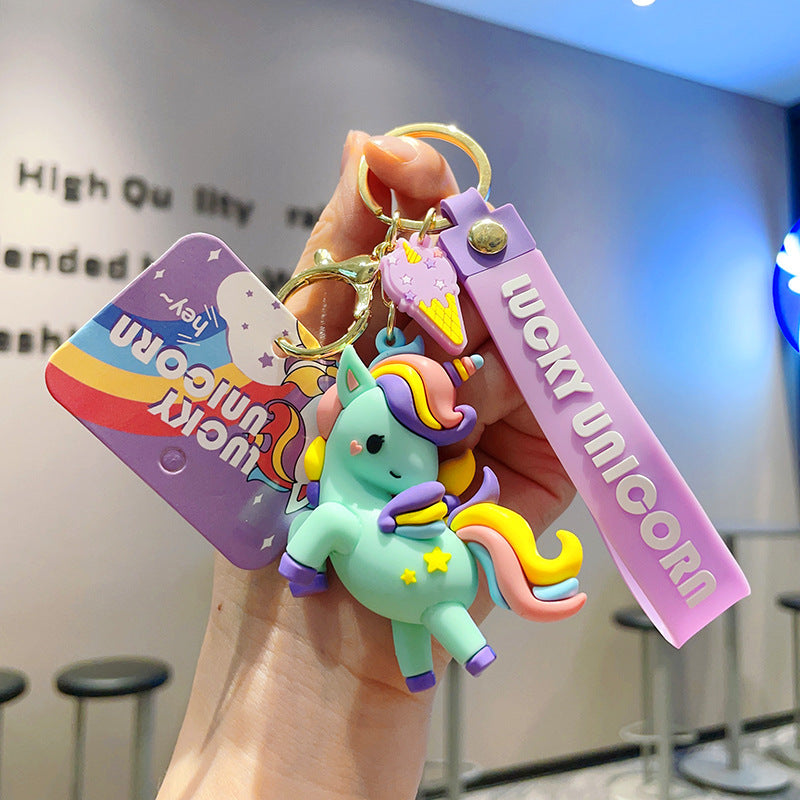 Cartoon Colorful Unicorn PVC Keychain