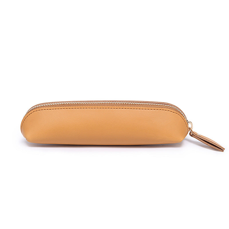 Cowhide Solid Color Zipper Stationery Bag Pencil Case Large Capacity