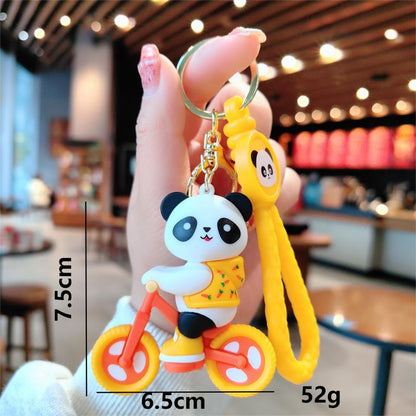 Cartoon Cycling Panda PVC Keychain Cute Keychain