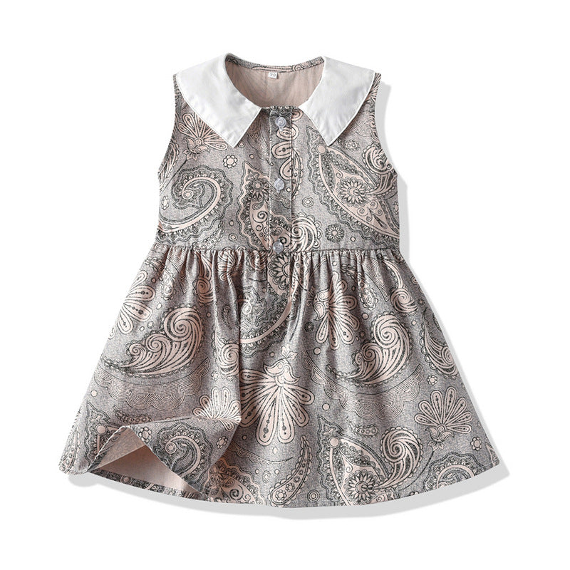 Children's Cotton Sleeveless Floral Doll Neck Dresses