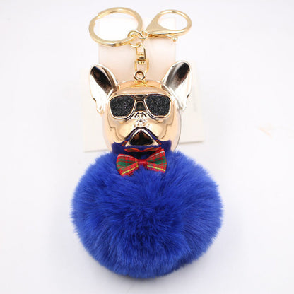 New Creative Sunglasses French Dou Plush Ball Keychain