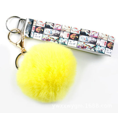 Fur Ball PU Leather Lanyard