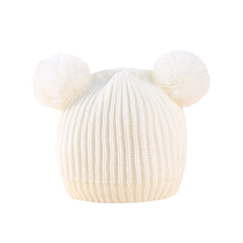 Wholesale Children's Hat Knitted Hat Set Cute Double Ball Wool Polyester Baby Hat 10pcs