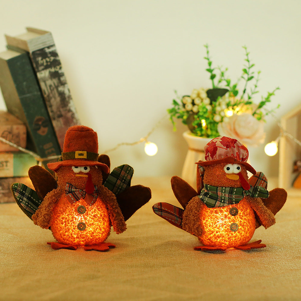 Thanksgiving Scene Decorations with Lights and Glowing Turkey