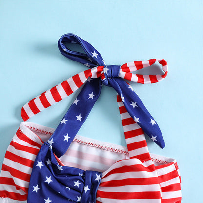 Kids Bowknot Mermaid Suspenders Split Polyester Swimwear
