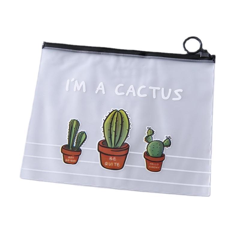 Plastic Cartoon Cactus Zipper Document Bag