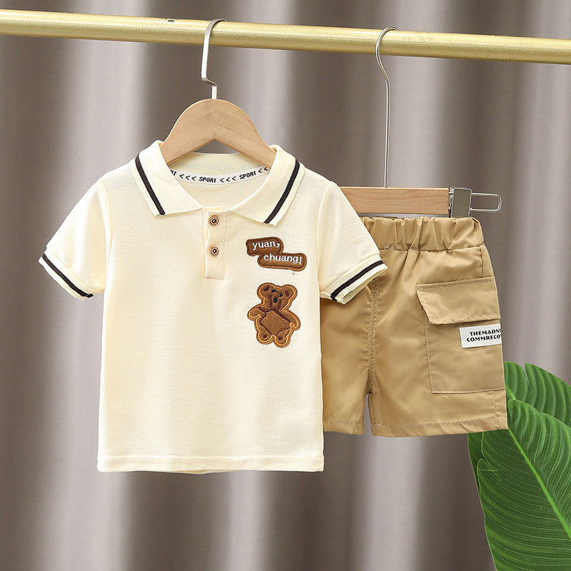 Kids Summer Bear Polo Shirt Two-Piece Set