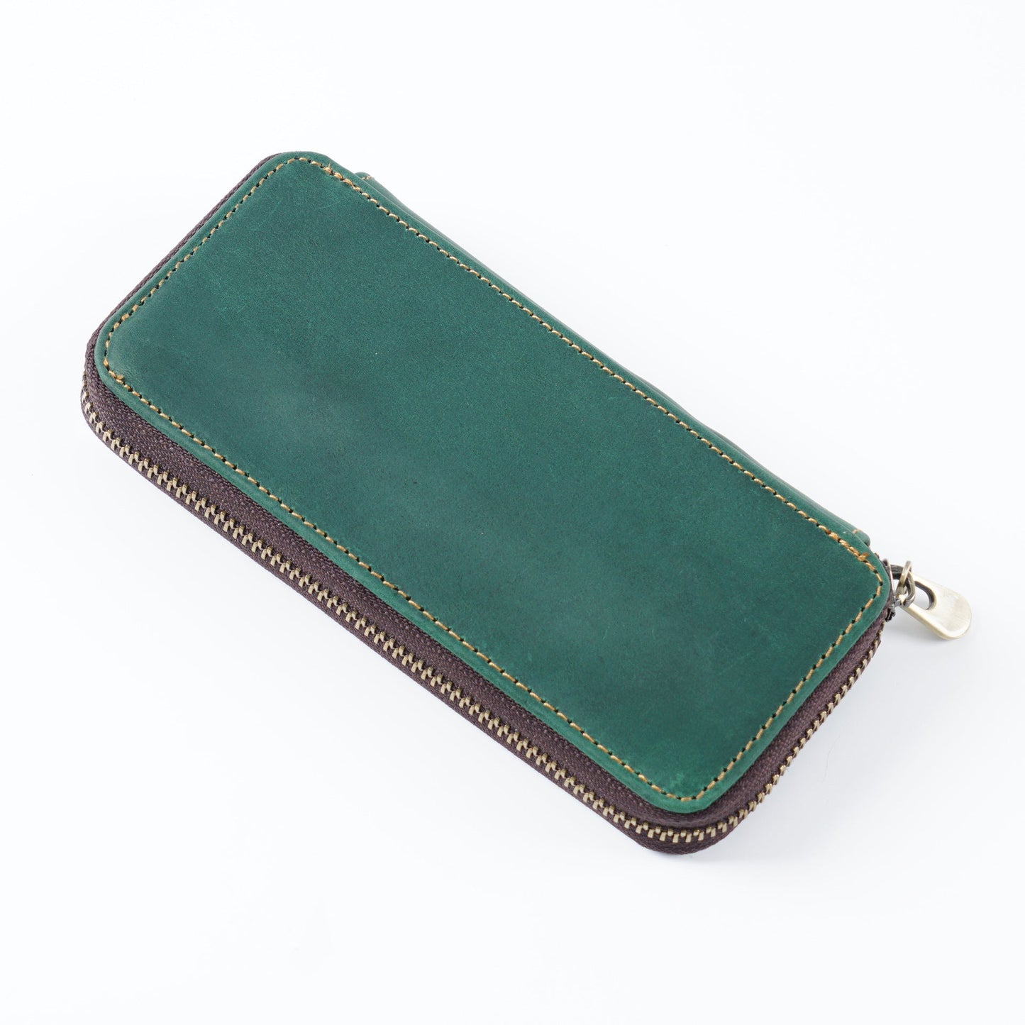 Top Layer Cowhide Crazy Horse Leather Square Zipper Pencil Case
