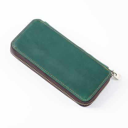 Top Layer Cowhide Crazy Horse Leather Square Zipper Pencil Case