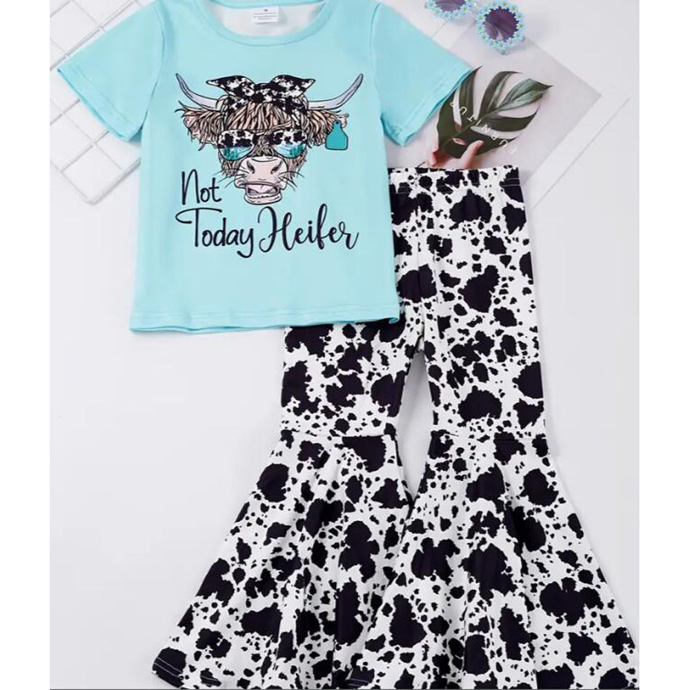 Children's Western Style Short Sleeve Pants Cow Head Suit