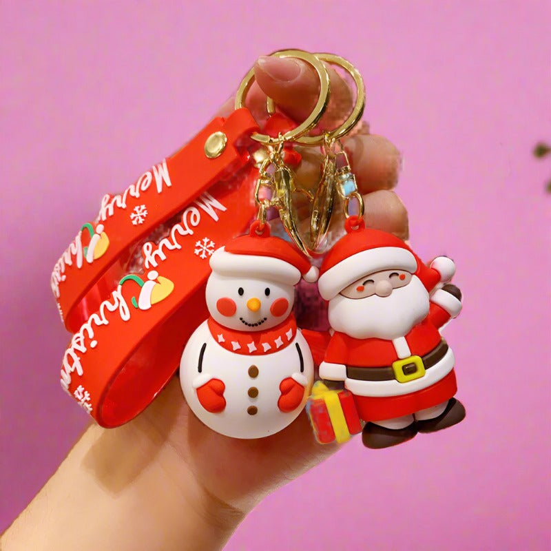 Christmas Cartoon PVC Soft Rubber Elk Snowman Keychain