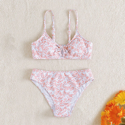 Kids V-Neck Cute Split Floral High Waist Swimwear