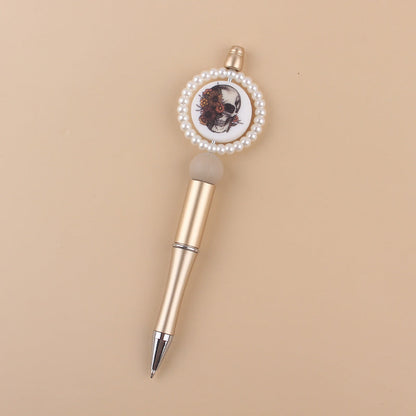 Cartoon Round Print Beaded Gold Silver Plastic Ballpoint