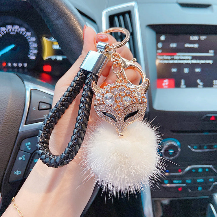 Mink Fur with Diamonds Crystal Fox Head Keychains
