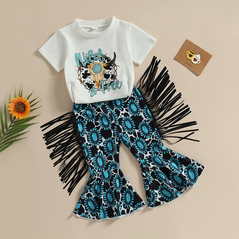 Cotton Children's Tassel Flared Pants Suit