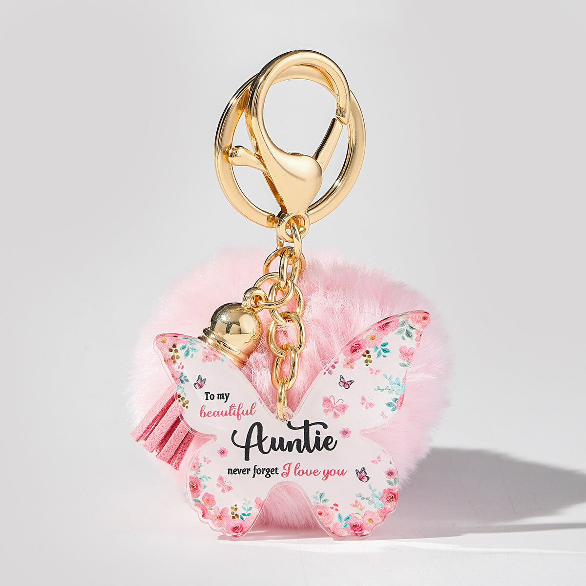 Floral Butterfly Keychain Unique Plush Pom Poms