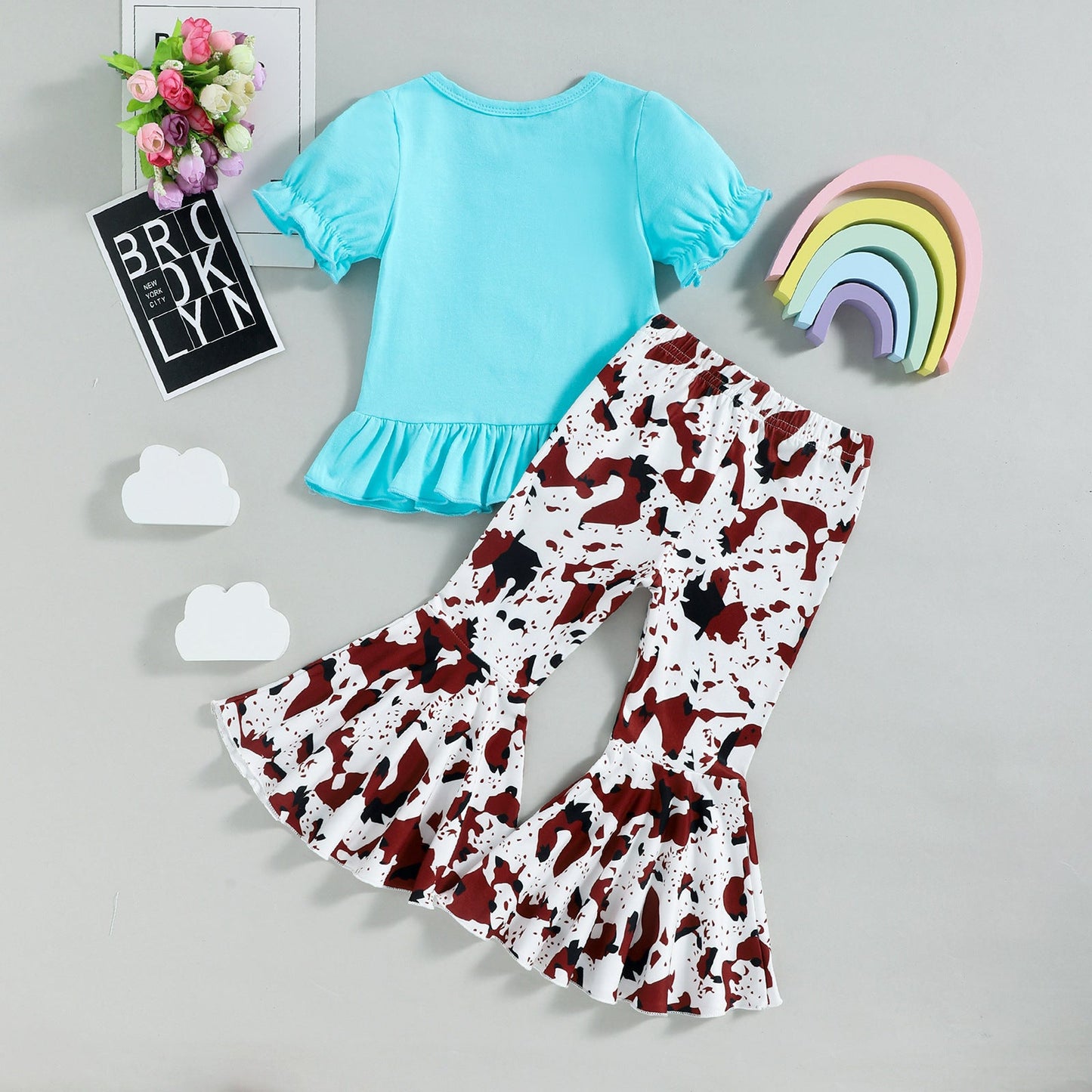 Children's Leopard Print Cotton Flared Pants Two-piece Set