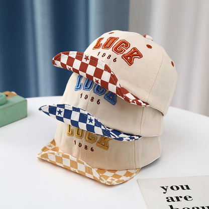 Toddler Embroidered Plaid Letters Visor Baseball Cap
