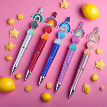 Beadable Pens Rainbow Silicone Beads Plastic Ballpoint Pen