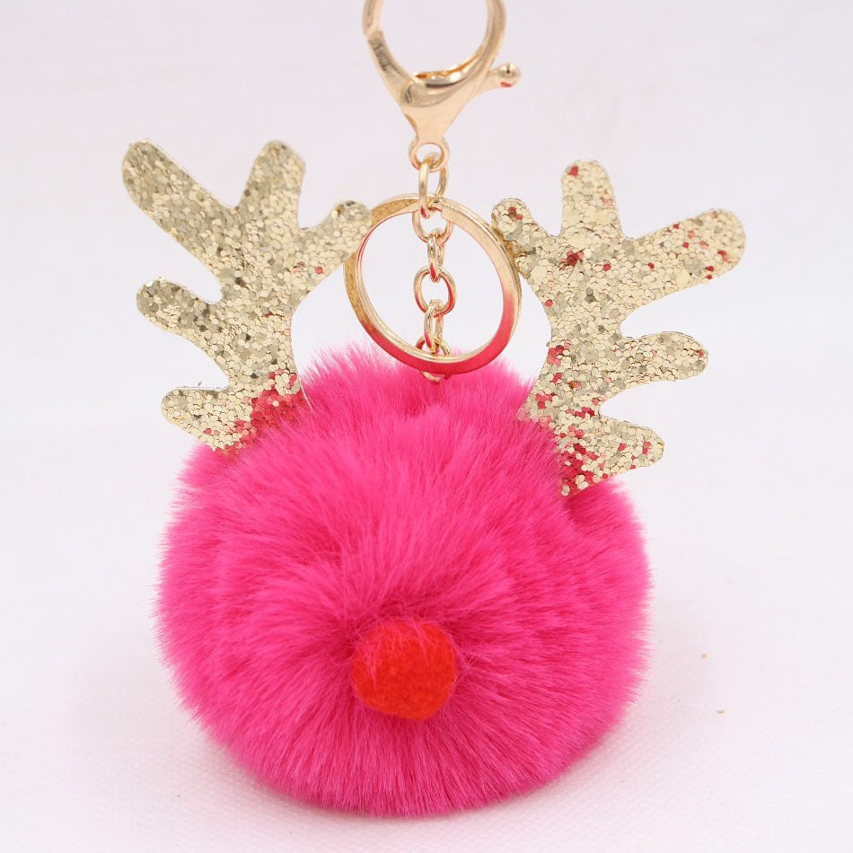 Christmas Antler Plush Ball Keychain