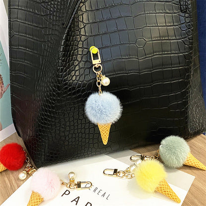 Plush Candy Color Ice Cream Pom Keychain