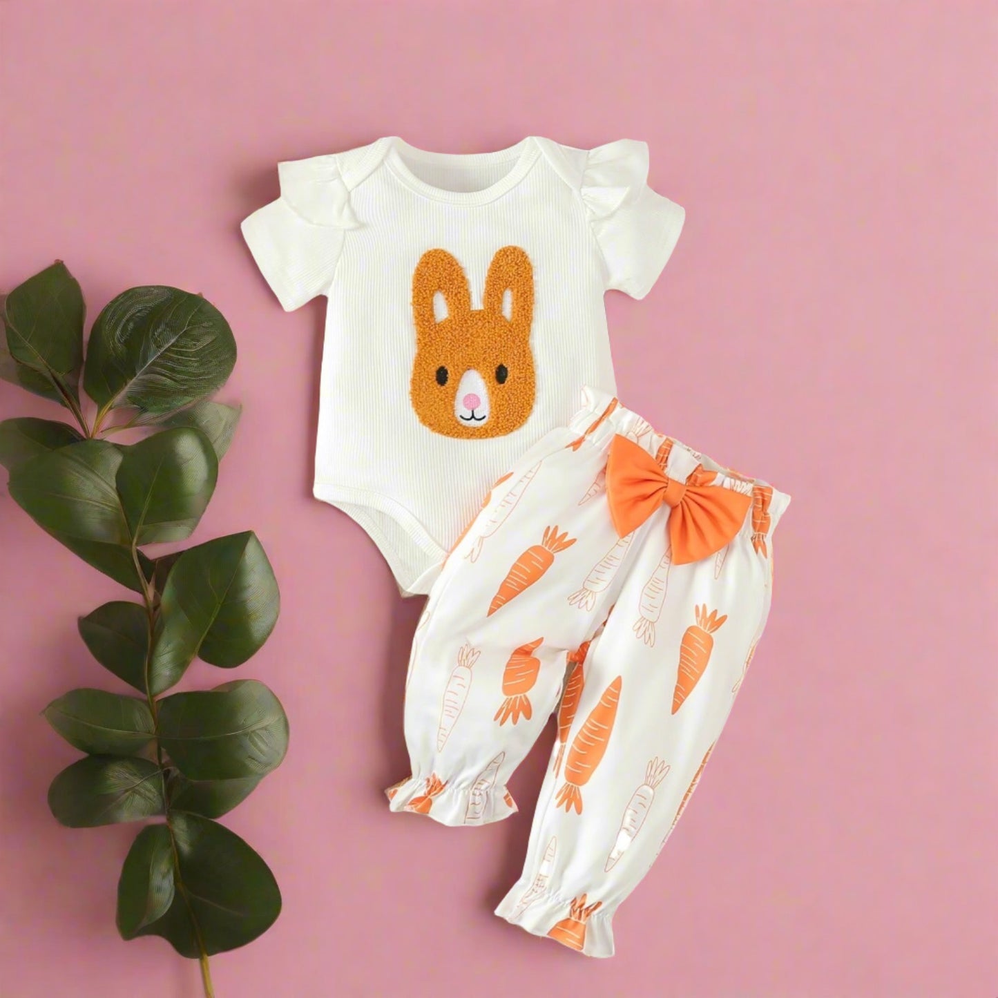 Easter Rabbit Embroidered Harper T-shirt Pants Cotton Set