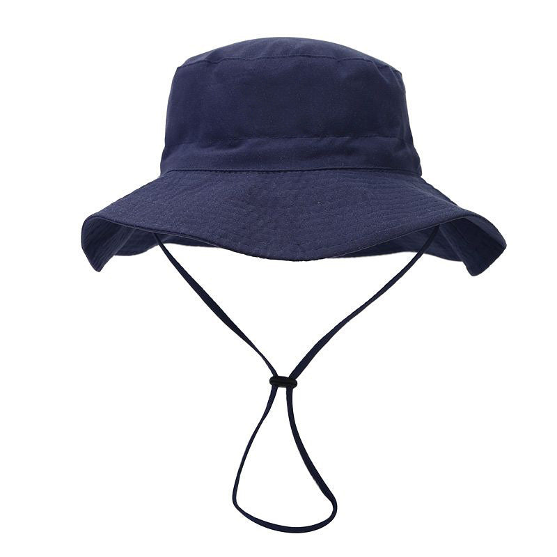 Cotton Solid Color Kids Bucket Hat with Windproof Rope