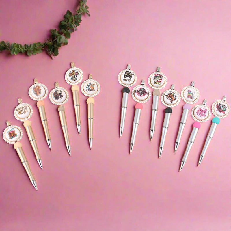 Cartoon Round Print Beaded Gold Silver Plastic Ballpoint
