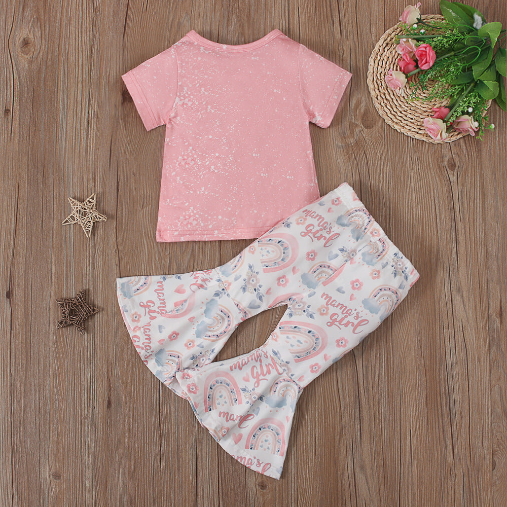 Children's Rainbow Short Sleeve Bell Bottoms Two Piece Set