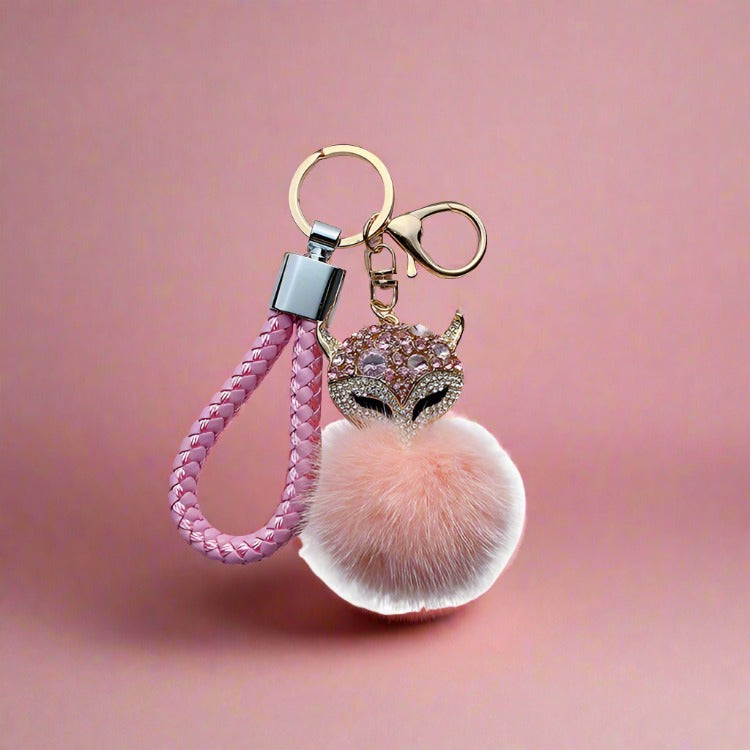 Mink Fur with Diamonds Crystal Fox Head Keychains