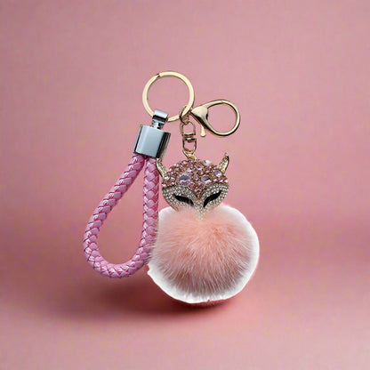 Mink Fur with Diamonds Crystal Fox Head Keychains