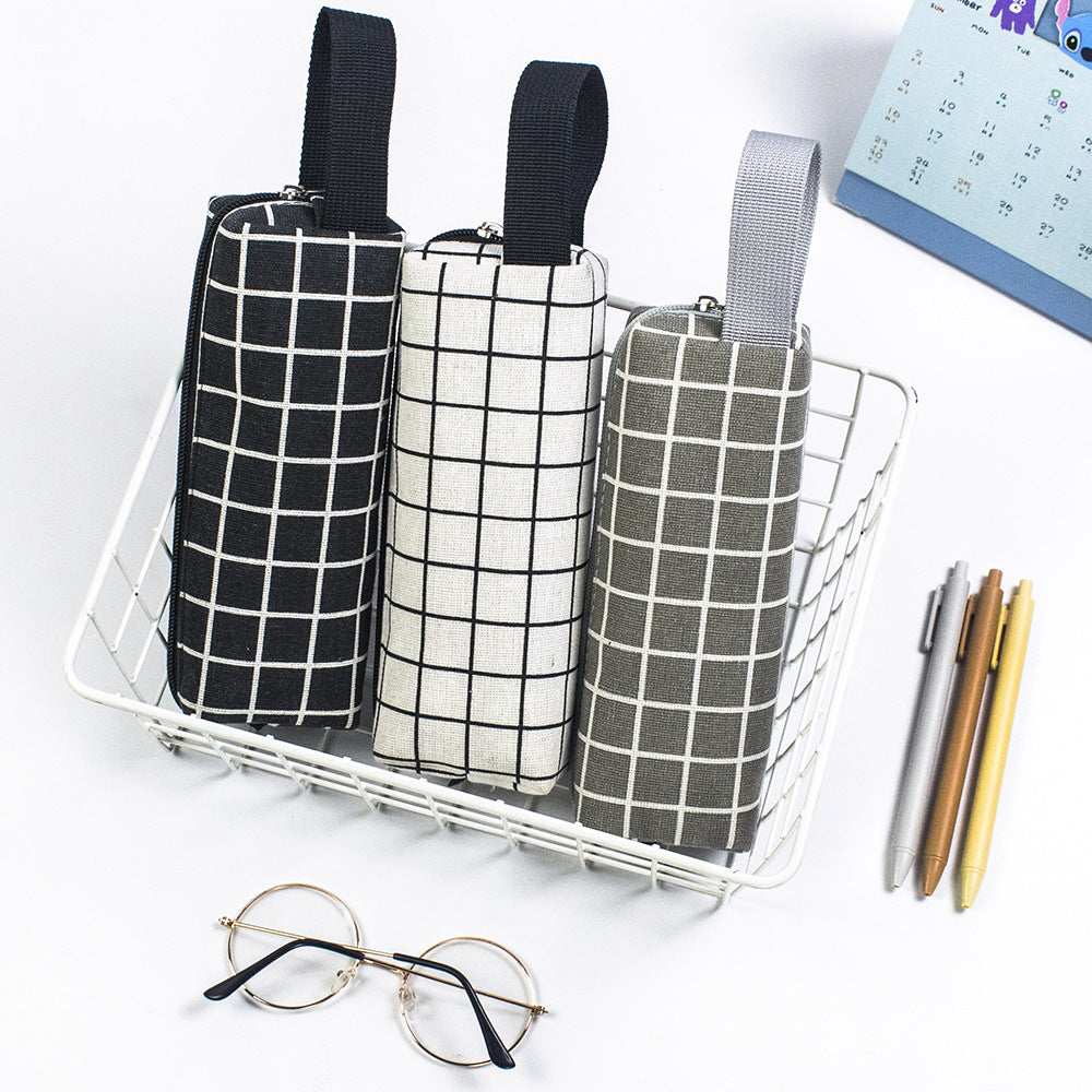 Simple Canvas Black and White Plaid Canvas Pen Bags