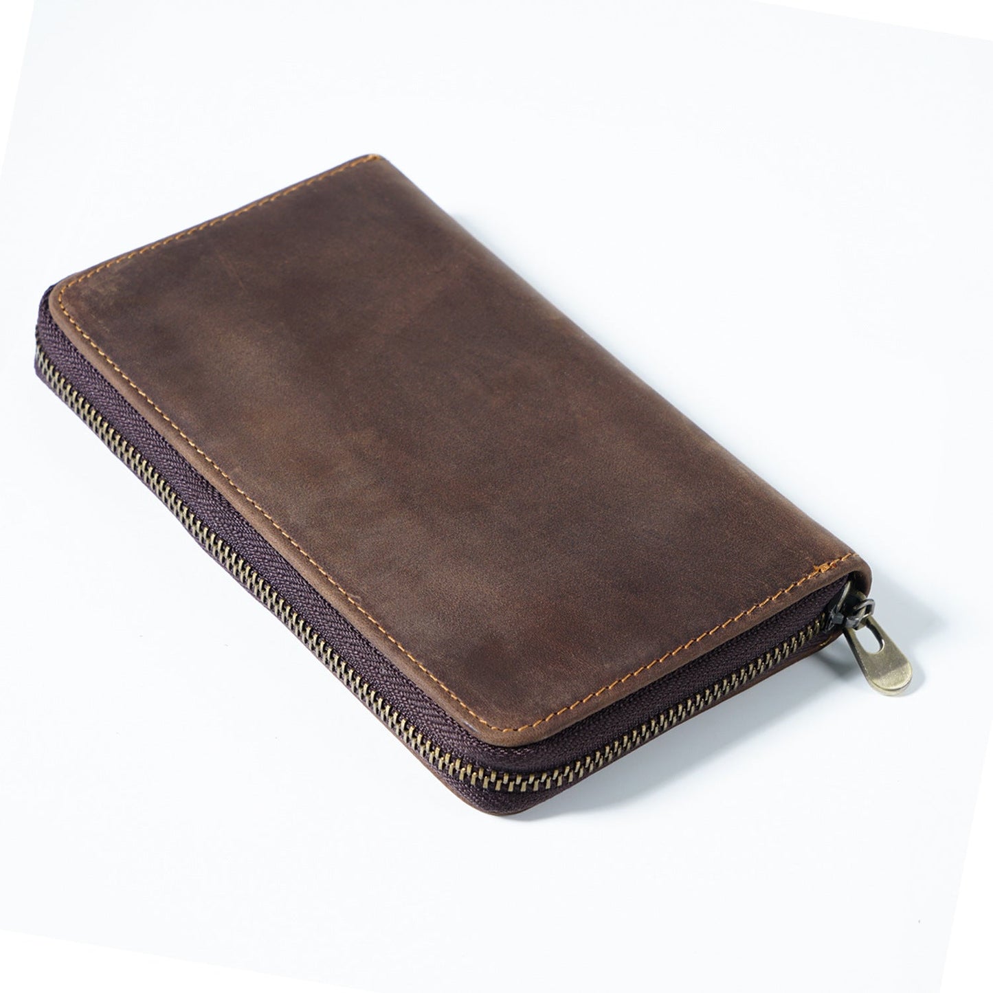 First Layer Cowhide Vintage Zipper Pen Storage Bag