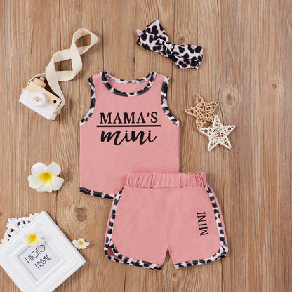 Leopard Cotton Vest Shorts Hair Accessories 3-Piece Set Clothes