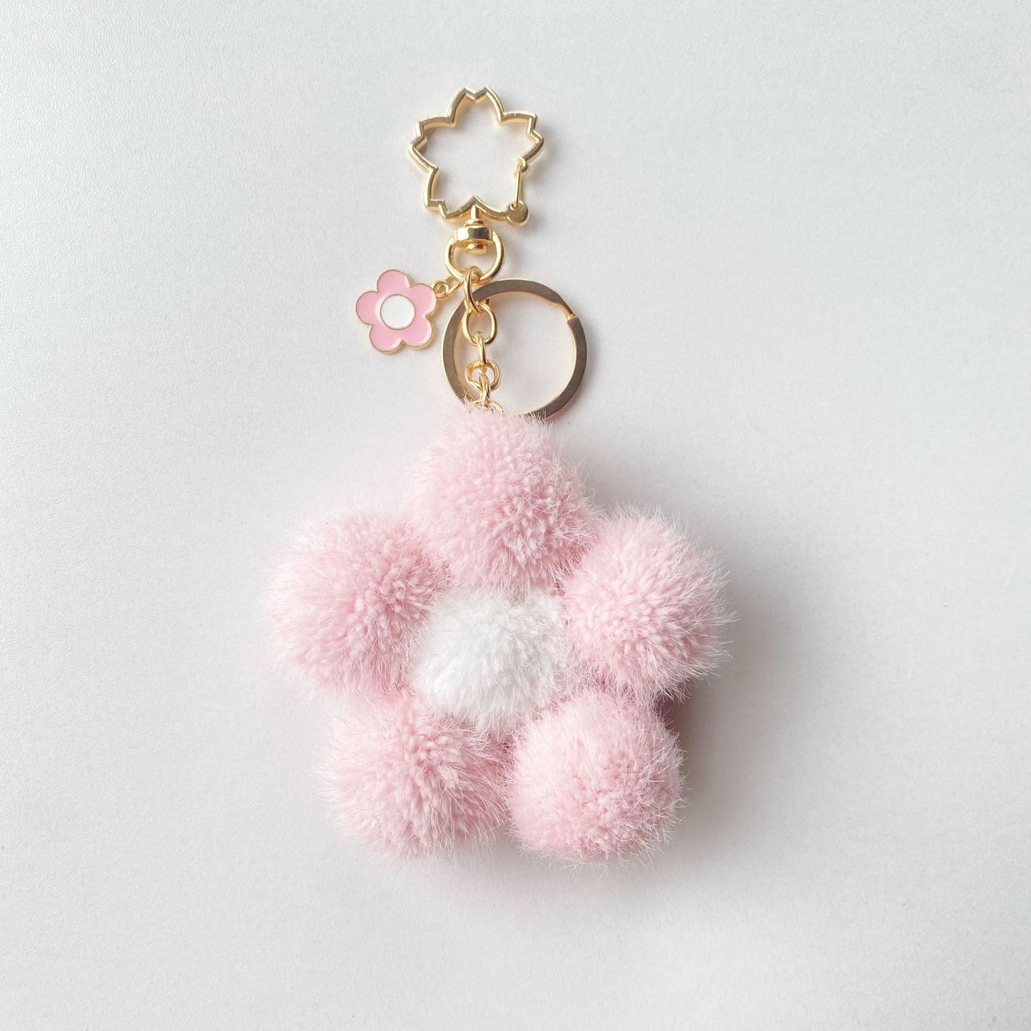 Plush Colored Flower Ball Keychains