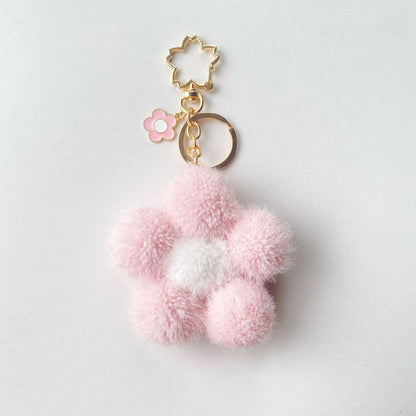 Plush Colored Flower Ball Keychains