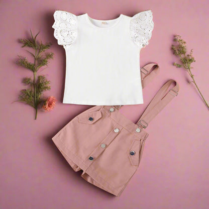 Round Neck Top with Detachable Strap Culottes Baby Clothes